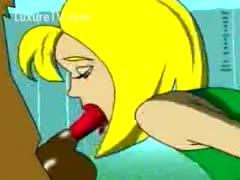 Beautiful golden-haired animated cartoon doxy giving a dog a blow job